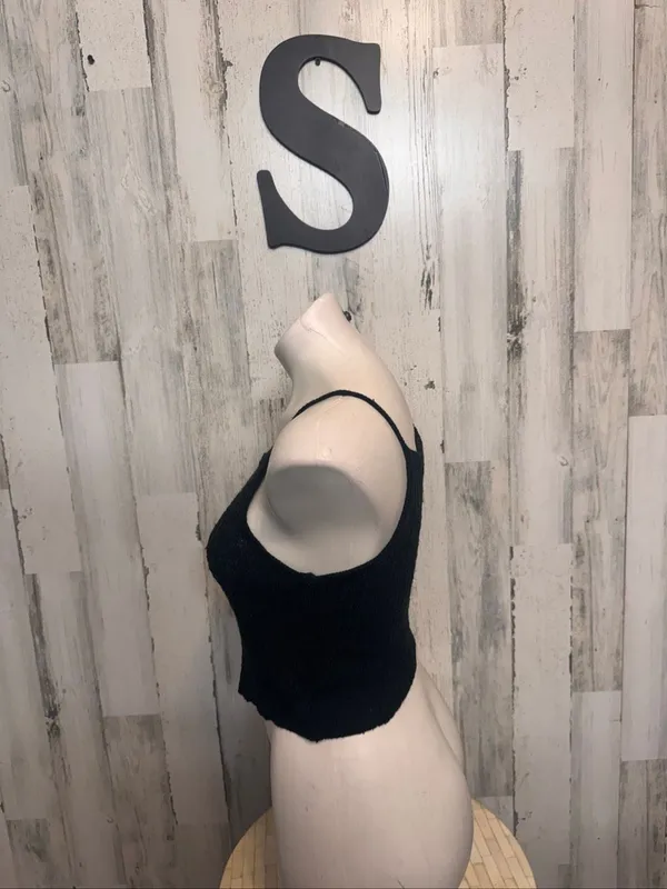 Bear Dance Knit Halter Cami Crop Top Womens S Solid Black High Neck Sweater Tank - Image 2