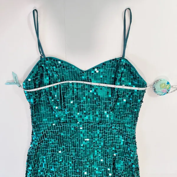 Lulus Striking Sweetheart Emerald Green Sequin Slit Sleeveless Midi Dress‎ LARGE - Image 8