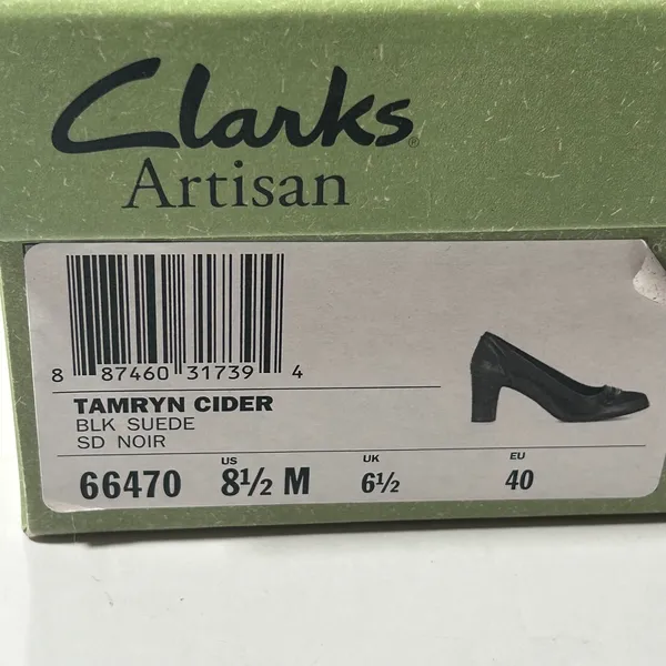 Clarks Artisan Tamryn Cider Black Suede Block Heel Pumps Womens 8.5‎ M - Image 3