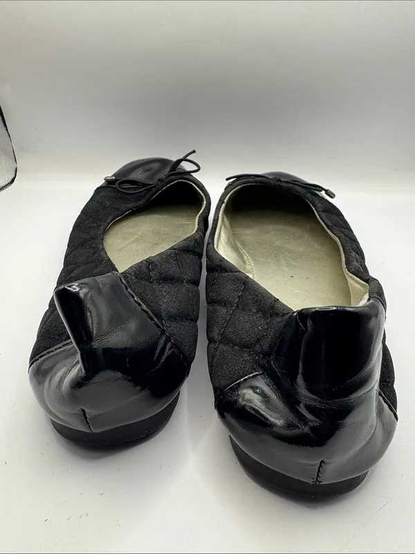 Justice Black Quilted Ballet Flats Patent Toe Bow Slip On Shoes Size 8 - Image 8