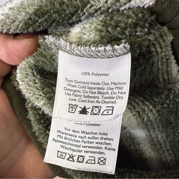 Eddie Bauer Olive Green White Stripe Popover Hoodie Sweatshirt Buttons Knit S - Image 6