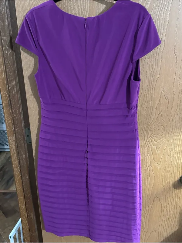 Adrianna Papell Banded Sheath Dress Formal Short Sleeve Stretch Purple Size 14 - Image 5