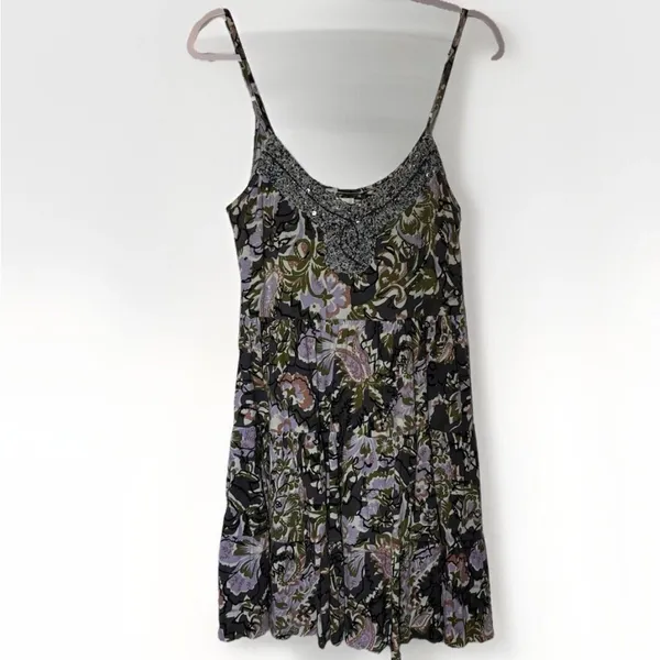 Free People Western Royalty Beaded Dark Floral Boho Sundress S Whimsigoth Fairy - Image 3
