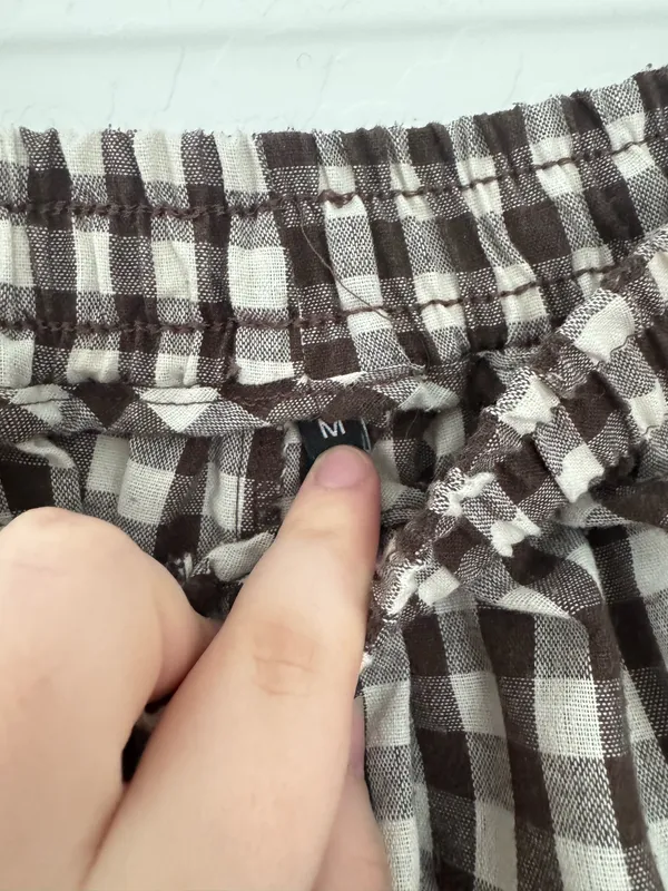 100% cotton brown and white gingham wide leg pants - Image 4