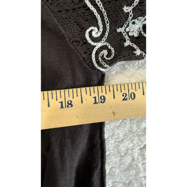 Free People Black Embroidered Off The Shoulder Bell Sleeve Boho Top Medium - Image 5