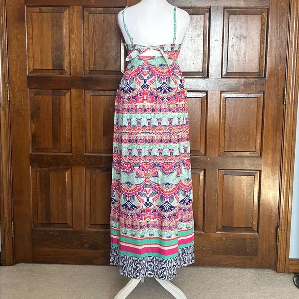 NWT Aeropostale Small Maxi Dress Spaghetti Strap Colorful Tie Back Summer‎ - Image 4
