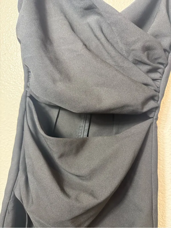 Zara Black Draped Cutout Mini Dress Ruched‎ Spaghetti Strap XS - Image 5