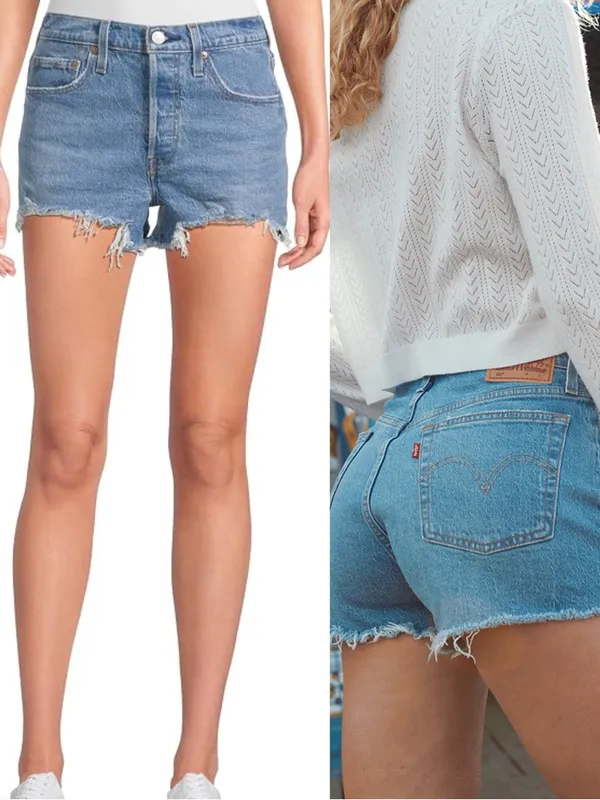 Levi's 501 Original High Rise Cut Off Distressed Denim Shorts Sans Souci - Image 2