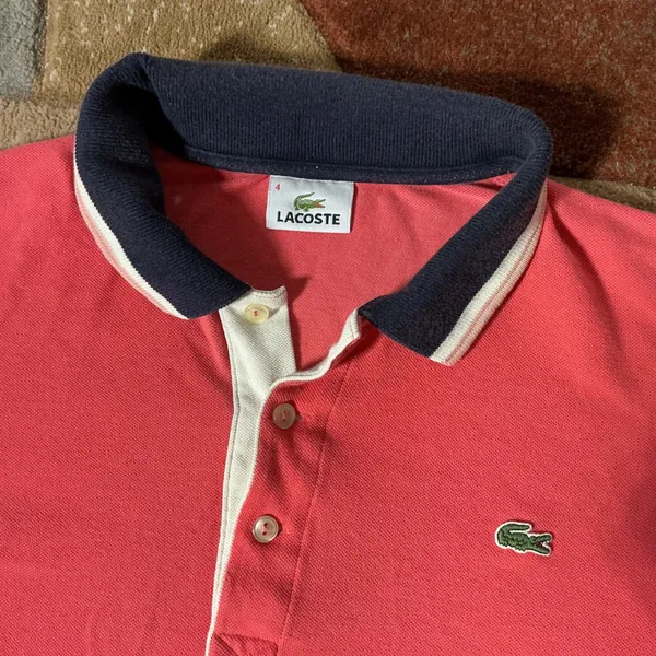 Lacoste Womens Preppy Pink‎ Pique Polo Shirt Short Sleeve Navy Trim Size 4 F8331 - Image 4