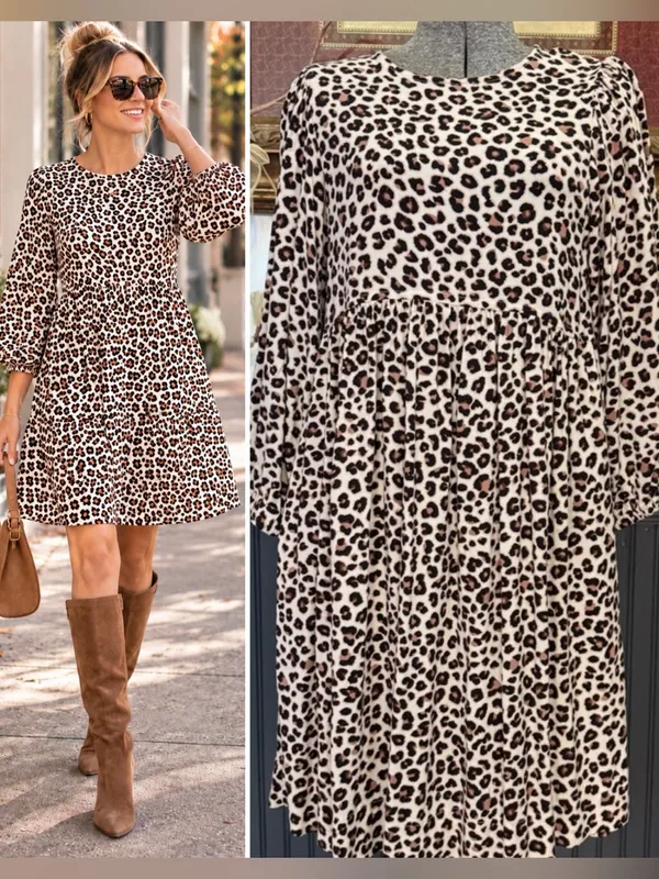 Uncle Frank Leopard Print Puff Sleeve Babydoll Midi Dress Sz XS 💛🍄 - Image 2