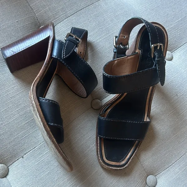 Prada Leather Slingback Sandals in Nero Size 39 - Image 5