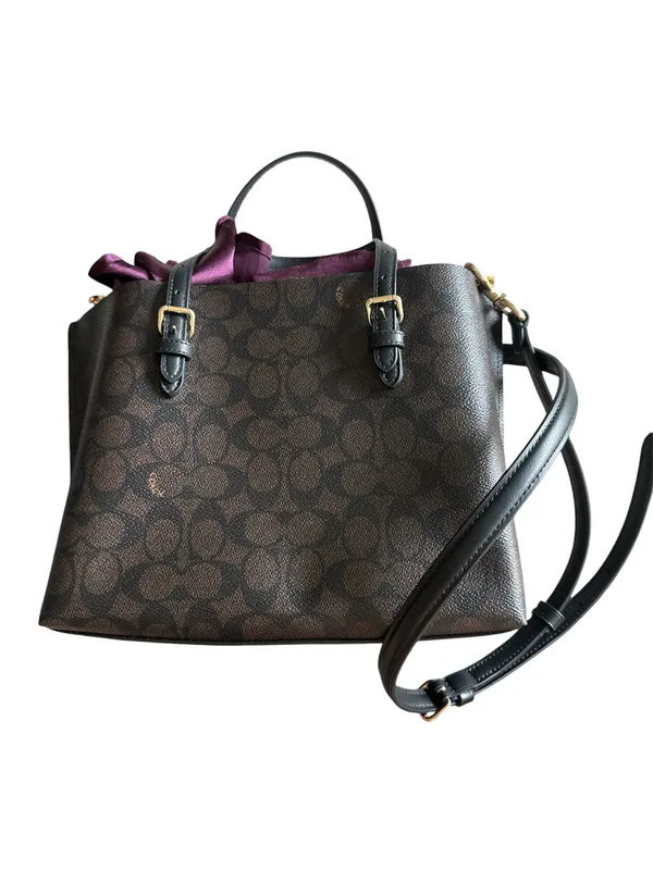 Coach Mollie Tote 25 in Signature Canvas Walnut Black CV965 Crossbody - Image 5