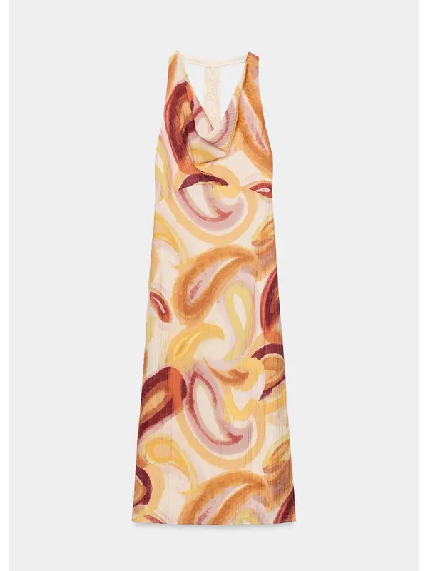 ZARA Women’s Pink & Cream Swirl Halter Midi Dress - Image 7