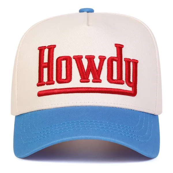 Howdy Cream Blue Embroidered Western Two-Tone Adjustable Baseball Cap - Image 2