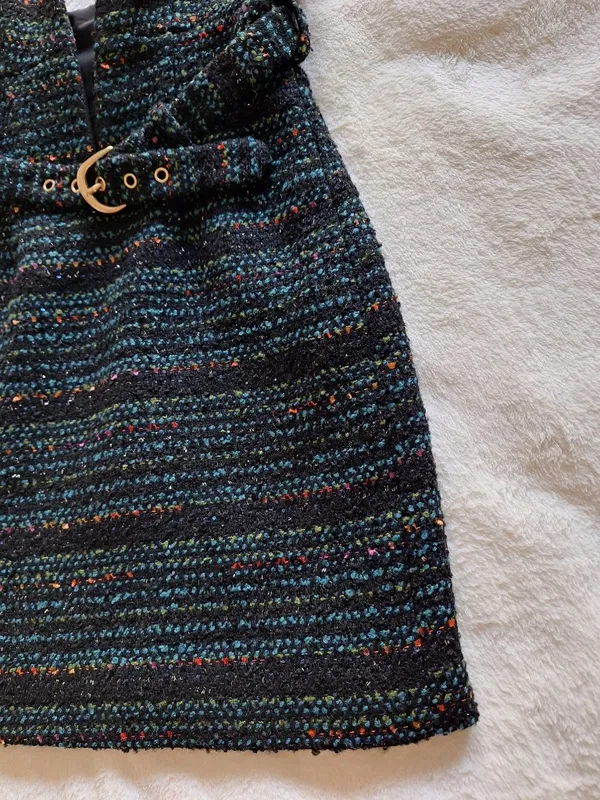 NWT Lovers and Friends Luz Tweed Mini Dress XS Black Blue Multi Belted Revolve - Image 5