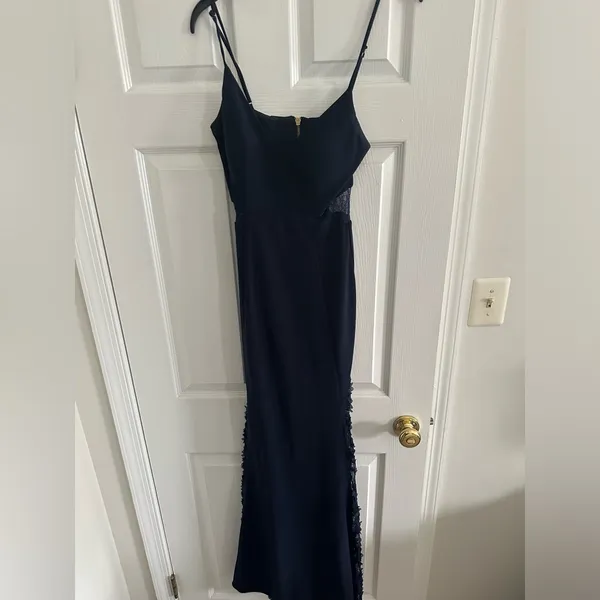 Betsy & Adam Lace-Inset formal maxi gown dress - navy blue size 2 - Image 3
