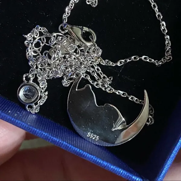 Two- Tone Sterling Silver Sleepy Time Bear On Moon Necklace - Image 4
