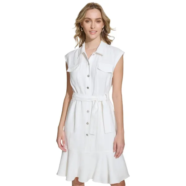 Calvin Klein Womens Sleeveless Button Up Shirt Dress M4CB8908 Soft White 16 - Image 6