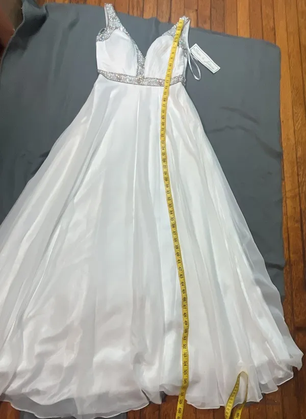 Dave & Johnny White Beaded V-Neck Long Formal Dress - Image 11