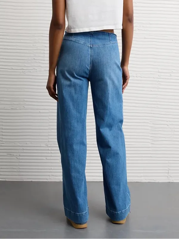 American Eagle Super High Rise Baggy Wide Leg Jeans Womens 00 Light Wash - Image 2