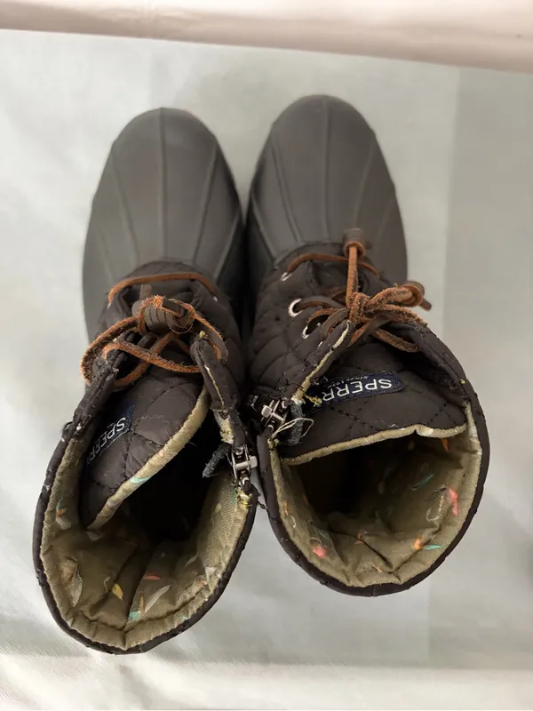Sperry Black Quilted Duck Boots Lace Up Zipper Womens 7(B221) - Image 6