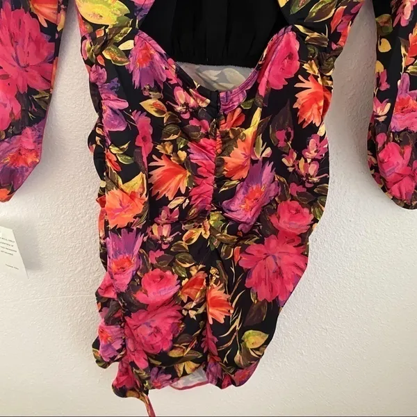 For Love & Lemons Dakota Long‎ Sleeve Ruched Floral Mini Dress Small NWT - Image 10