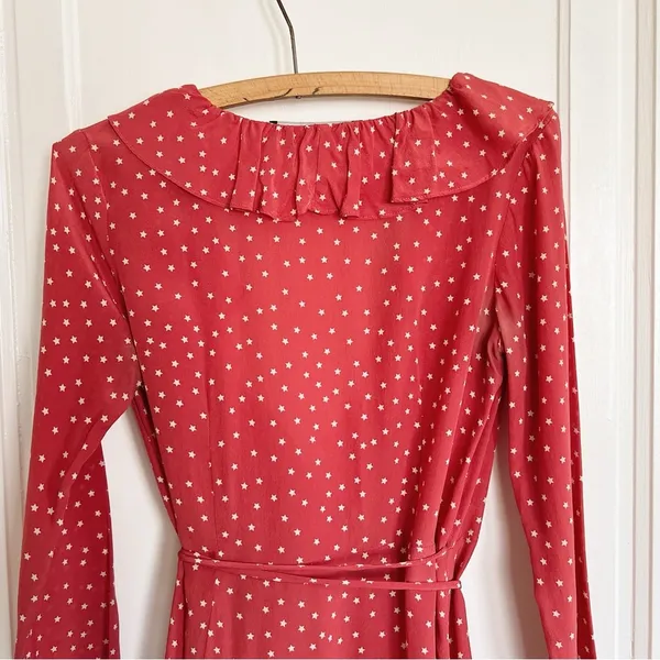Realisation Par • The Alexandra wrap silk mini dress Red Star print ruffled - Image 14