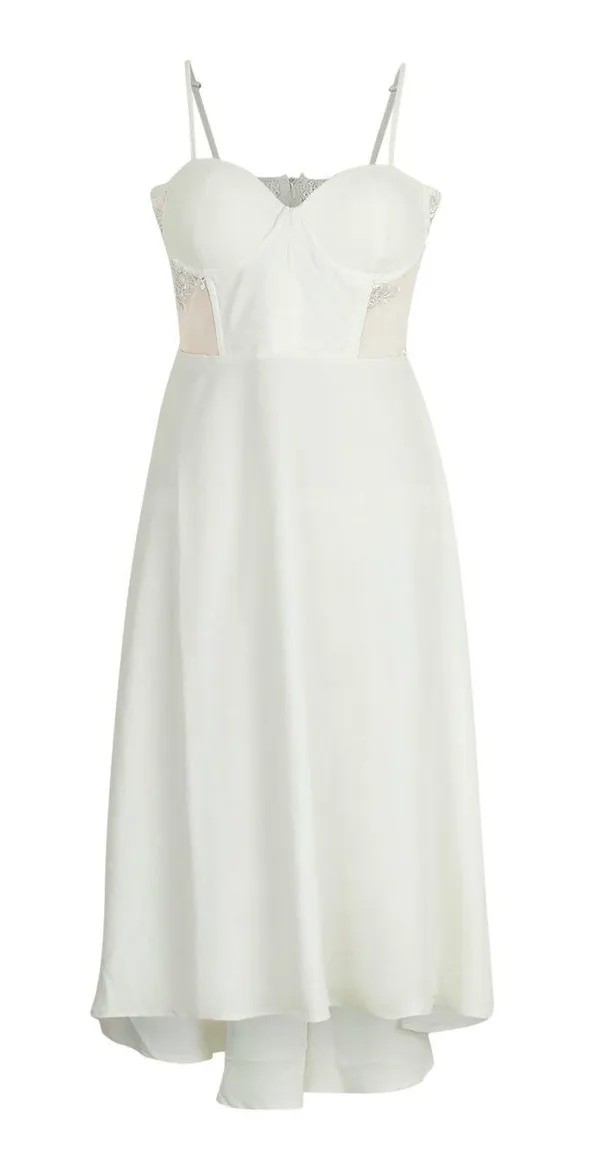 Boohoo NWT Occasion White CONTRAST LACE CORSET MIDI DRESS - Image 3