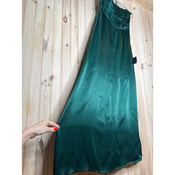 NWT Lulus Extraordinary Presence Dark Green Satin Strapless Maxi Dress Holiday L - Image 5