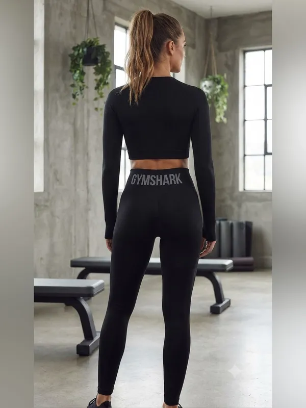 Gymshark Black High-Waist Seamless Leggings with Logo Waistband - Image 2