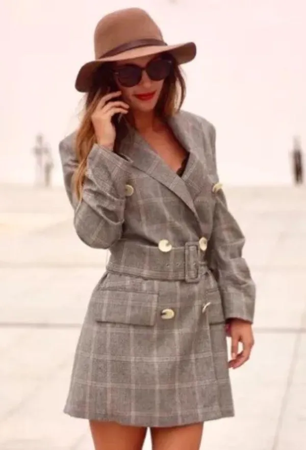 Zara Checked Dress Blazer Coat Jacket Fabric Belted Size S NEW - Image 8