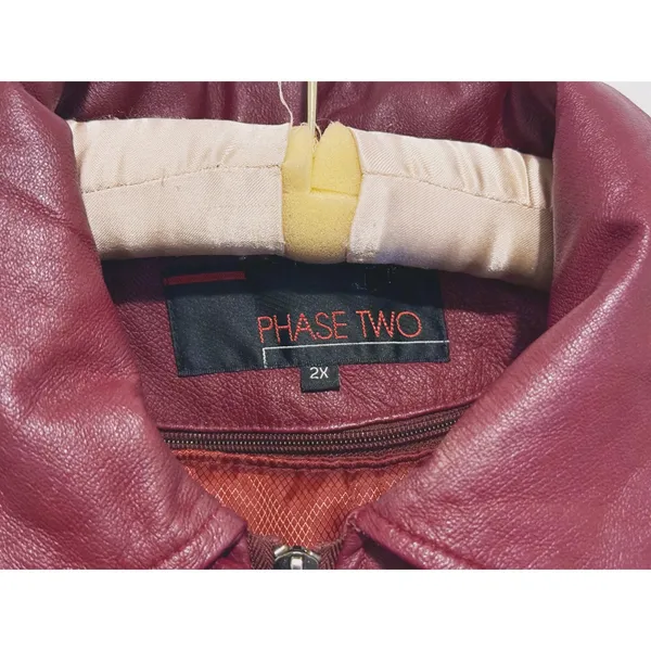 Vintage Y2K Phase Two Leather Jacket Coat 2X Red Trench Grunge Retro 90s Biker - Image 3