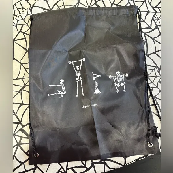 Suzieb fitness Halloween drawstring bag Black with Skeleton Fitness Design - Image 2