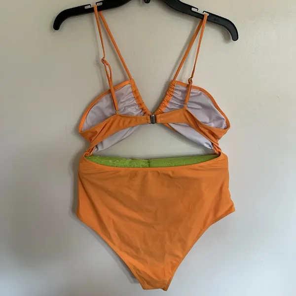 Women's One‎ Piece Orange Swimsuit Open Abdomen Area Size XL - Image 11
