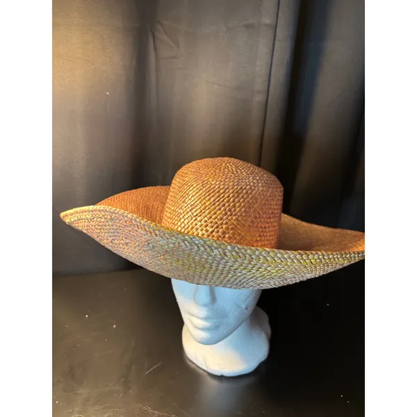 Betmar New York Iridescent Woven Straw Wide Brim Sun‎ Hat Purple Ribbon Accent - Image 2
