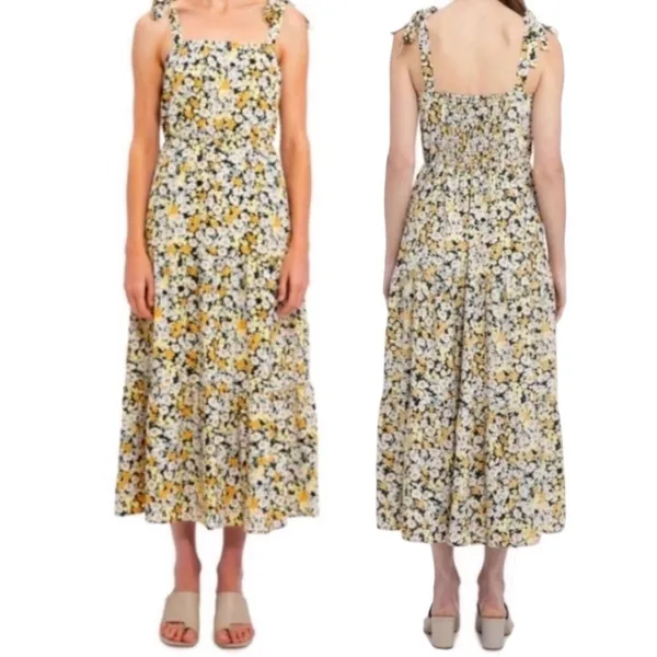 Social Standard by Sanctuary Tiered Yellow Floral Long Dress Smocked Back XL - Image 2