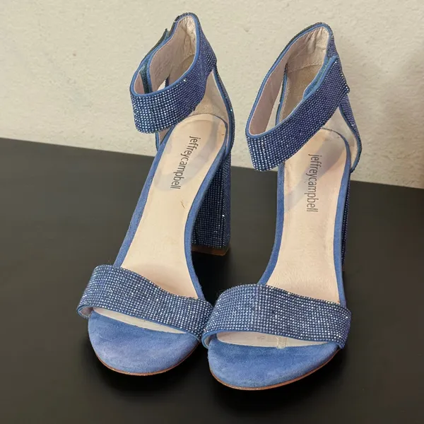 Jeffrey Campbell Blue Rhinestone Block Heels Mismatched Size Left 7.5 Right 8 - Image 13