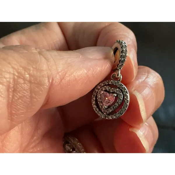Pandora S925 ALE Pink Heart Double Halo Pavé Dangle Charm Sterling Silver - Image 3