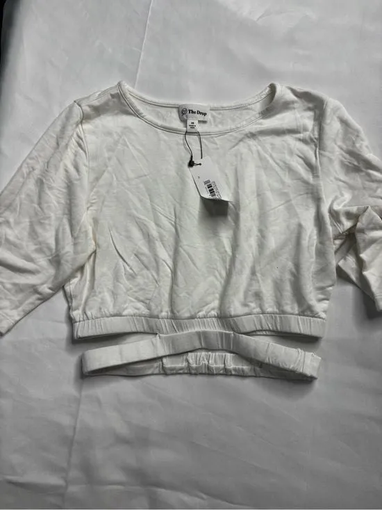 White Short Sleeve Cutout Crop Top Size XS - Image 2