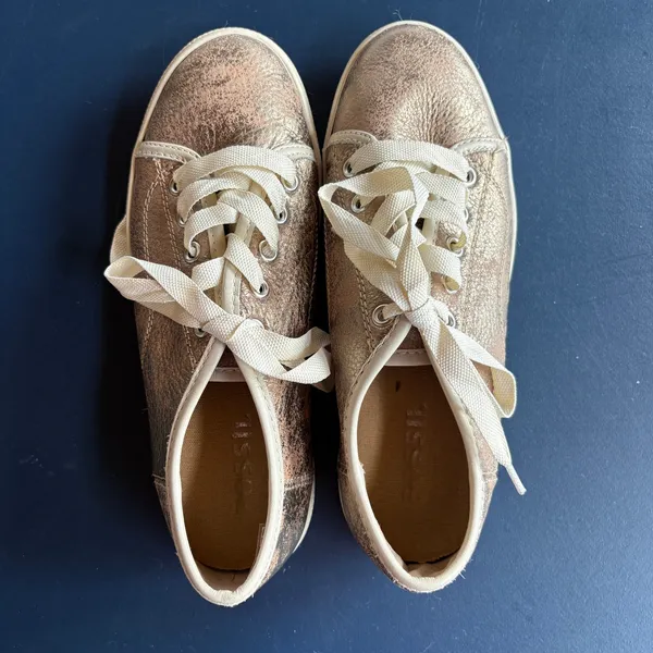 Fossil Gold Metallic Shimmer Statement Sneakers Lace Up Comfort Shoes Size 7 - Image 5