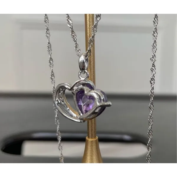 Jeulia 925 Silver Double Heart Pendant Necklace Amethyst CZ Stone Pendant - Image 5