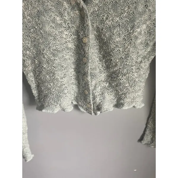 Vintage Cottage Dainty Cropped Cardigan Sweater Light Blue Ribbon Small Y2K USA - Image 11