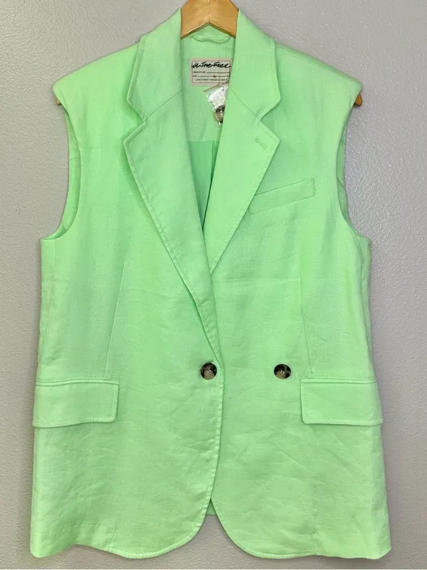 NWT Free People Linen Cotton Oversized Vest Shoulder Pad Long Length Lime Neon - Image 8