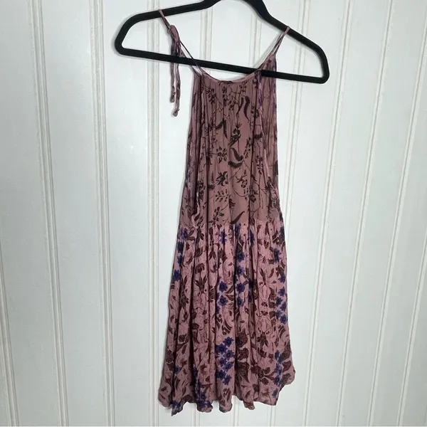 FREE PEOPLE Sleeveless Keyhole Boho Mauve Floral Babydoll Swing Slip Dress 882 - Image 9