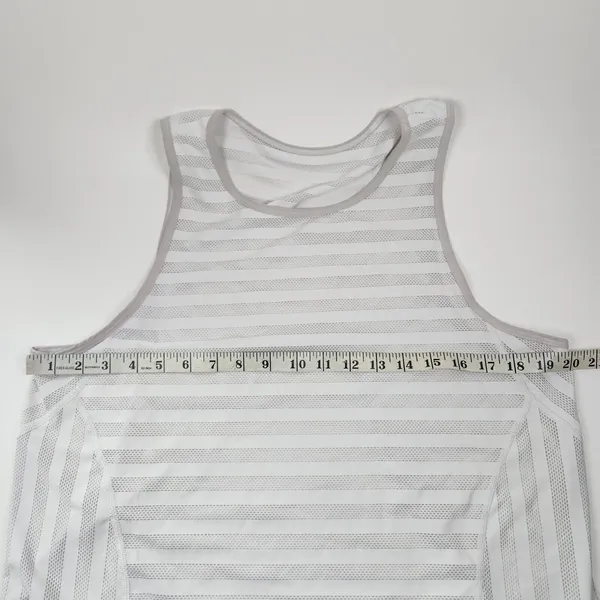 Lululemon White Mesh Cropped Running Striped Tank Top Shirt Size L? READ DESCRIP - Image 5