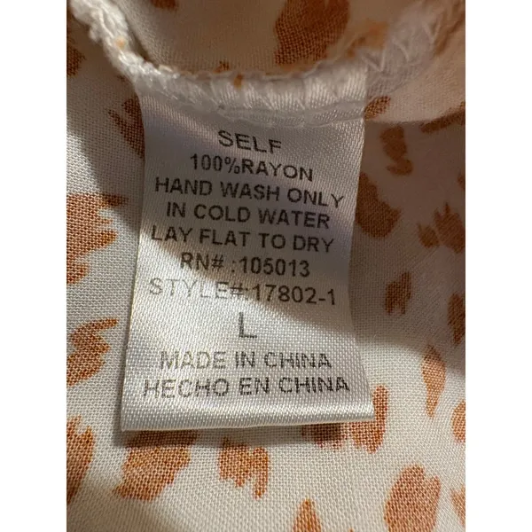 Savanna Jane Tunic Blouse Orange White Embroidered Floral Animal Print Large - Image 7