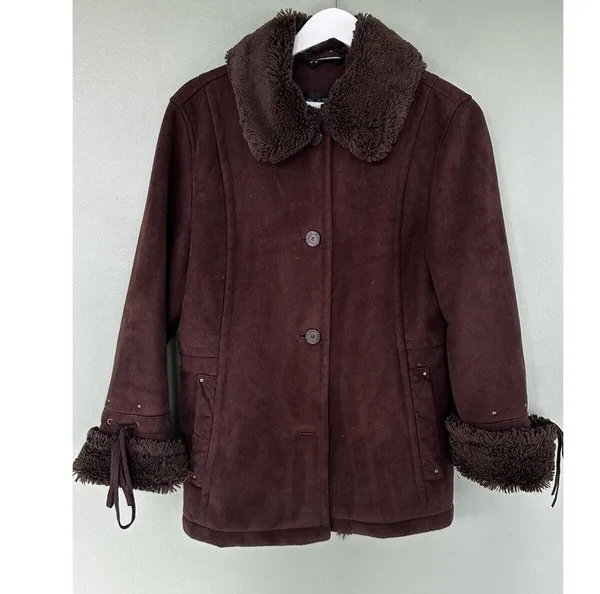 Vtg Penny Lane Jacket Coat Size M Y2K Boho Indie Faux Fur Lined 90’s Bro…​​​​ - Image 2