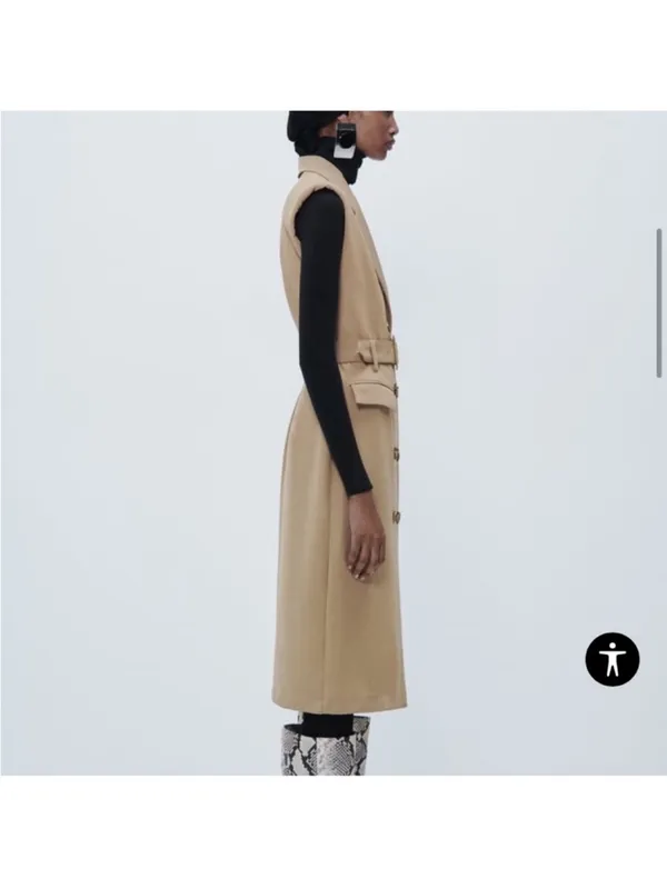 Zara Sleeveless Double-Breasted Belted Maxi Dress in Tan - Image 4