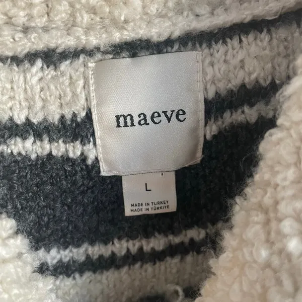 Maeve‎ Anthropologie Striped Polo Sweater Grey Cream Rhinestone Buttons sz L - Image 4