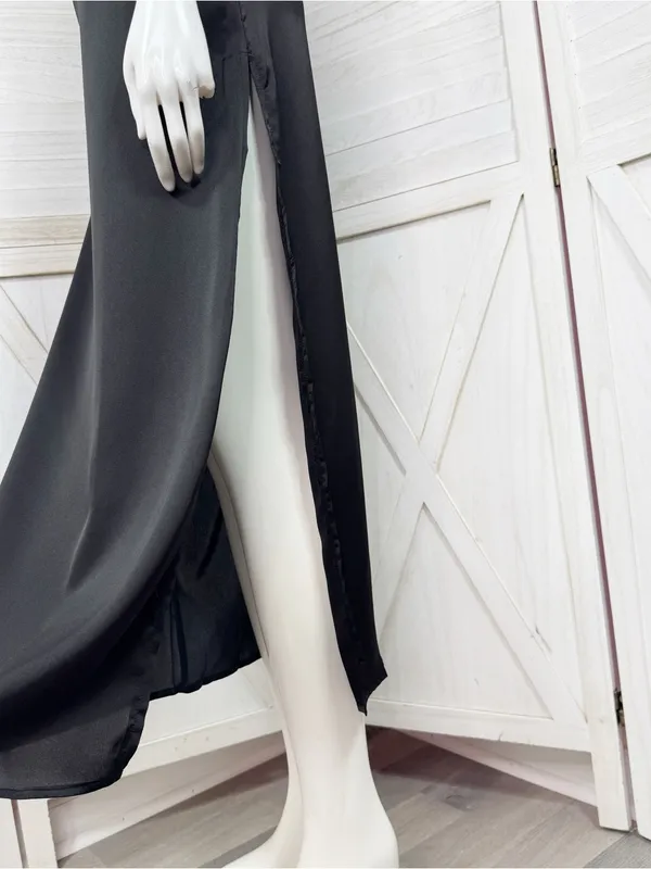 LBLC The Label Valarie Black Satin Slip Dress XS Midi Whimsigoth Party Coquette - Image 7